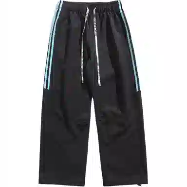 零氏 美式高街撞色简约侧边三条杠条纹拼接复古阔腿学院风青年直筒中腰系带宽松薄款透气时尚百搭长裤子休闲裤 男女同款