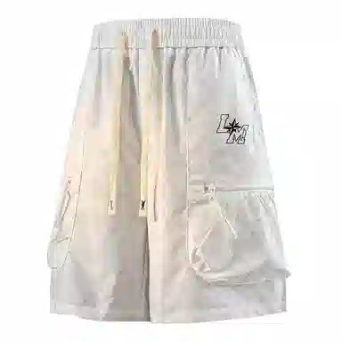 兰缪 美式日系复古透气舒适日常运动高街简约印花基础款设计户外百搭通勤山系宽松清爽潮流柔软垂感直筒纯色系带休闲短裤 男女同款