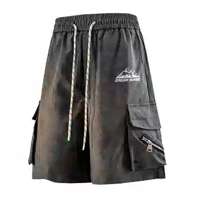 兰缪 美式日系户外日常柔软复古透气舒适运动高街简约基础款设计百搭印花通勤山系宽松清爽潮流垂感直筒系带休闲短裤 男女同款