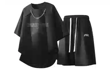 王者荣耀 标语款 美式高街拼接项链设计圆领短袖五分短裤两件套宽松舒适痞帅青春高颜值无性别潮流百搭时尚休闲运动套装 男女同款