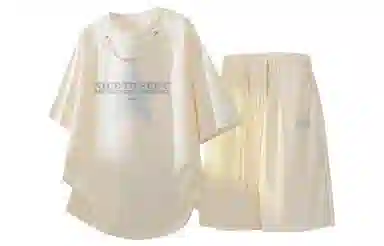 王者荣耀 标语款 美式高街拼接项链设计圆领短袖五分短裤两件套宽松舒适痞帅青春高颜值无性别潮流百搭时尚休闲运动套装 男女同款