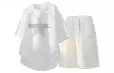 王者荣耀 标语款 美式高街拼接项链设计圆领短袖五分短裤两件套宽松舒适痞帅青春高颜值无性别潮流百搭时尚休闲运动套装 男女同款