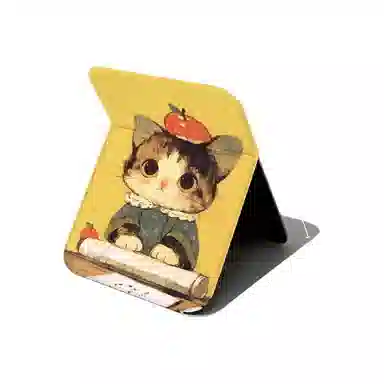 馨枕居 宿舍办公室家居专用可立高清折叠化妆镜便携台式双面翻盖猫咪镜女