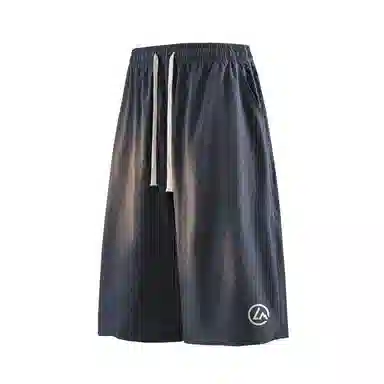 兰缪 美式日系户外复古透气舒适日常运动高街简约基础款设计印花百搭通勤山系宽松清爽潮流柔软垂感直筒纯色系带休闲短裤 男女同款