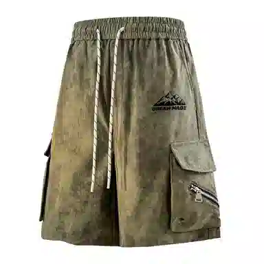 兰缪 美式日系户外日常柔软复古透气舒适运动高街简约基础款设计百搭印花通勤山系宽松清爽潮流垂感直筒系带休闲短裤 男女同款