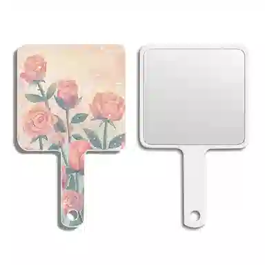 馨枕居 玫瑰花手柄镜可爱镜子随身携带化妆镜手拿镜用宿舍家用桌面镜