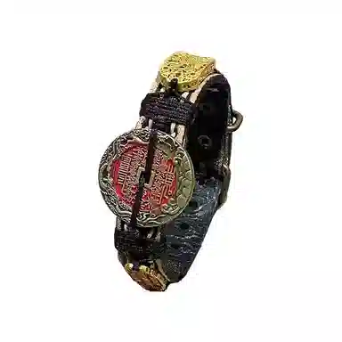 既白南兮 道韵护佑鱼跃龙门山鬼花钱本命道系青年太岁#好运 合金 皮革 手环 男女同款情侣款