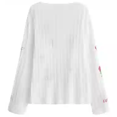 UNIFREE Cute Print Loose Thin Hollow Long Sleeve Tee