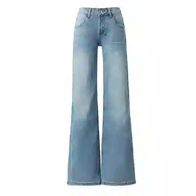 拾籍 宽松适中低腰直筒牛仔裤 女款