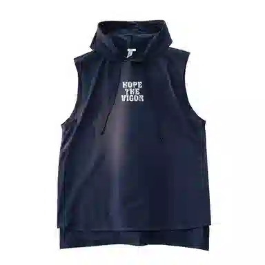 兰缪 美式复古山系户外日常纯色运动高街风通勤宽松休闲潮流亲肤透气连帽舒适无袖背心 男女同款