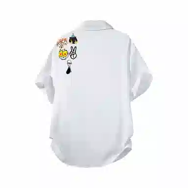 红蜻蜓 美式高街卡通图案高级感设计感高级宽松休闲百搭日常通勤潮流时尚简约短袖衬衫 男女同款