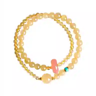 蔻斯琦 【财神庙已过香】时来好运 暴富有钱花 新中式金发晶混搭串珠双圈盘串增强运势招财转运佛珠 好运 黄水晶 手串 男女同款情侣款