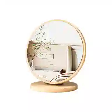 馨枕居 木质元素镜子简约台式化妆镜可旋转家用宿舍随身桌面梳妆镜子