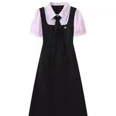 桴生 学院风女夏季减龄显瘦假两件裙子短袖连衣裙 女款