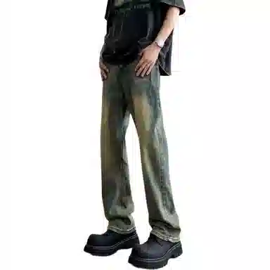 布客行 美式复古高街废土风微喇直筒通勤垂感长裤牛仔裤 男女同款