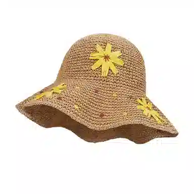 艾佳微 夏季大帽檐小雏菊遮阳防晒草帽海边度假沙滩透气凉帽 草编 渔夫帽 女款
