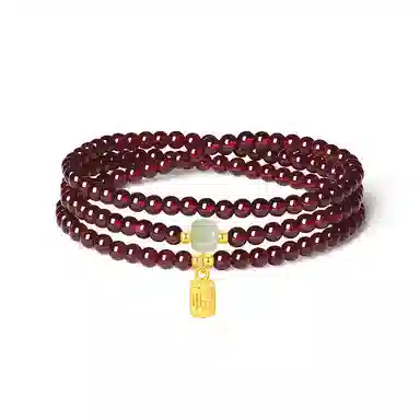 【S925银 福气满满】 福韵金  六桂福 榴玉纳福串珠新中式国风高级气质百搭福牌本命年转运必备叠戴手饰好运 琉璃 天然石榴玉石手串 女款