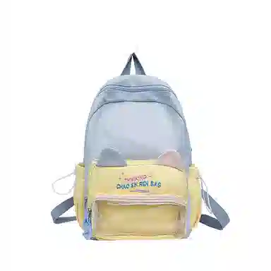 單倉 可爱韩系猫咪耳朵出游森系背包初高中学生大容量轻便耐磨书包黄色/粉色/蓝色/黑色  尼龙 双肩包痛包 常规 女款