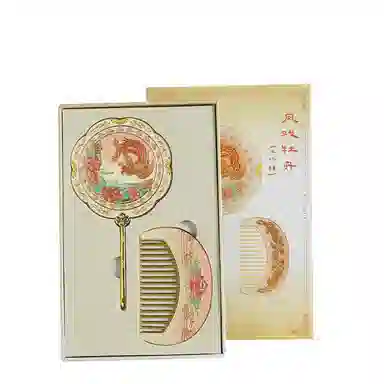 吉圣瑞 国潮古风化妆镜子梳子金属材质文创手持镜梳子套装镜 礼盒组合装