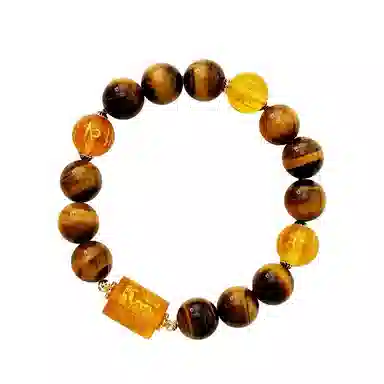 玄唐 天三面財爷国风六字真言处理 虎眼石 手串 男女同款情侣款