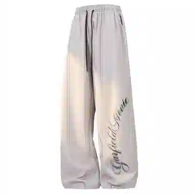 加菲猫家族 高街纯色品牌签名字母印花系带速干空调裤简约宽松显高百搭日常户外运动通勤垂感拖地街头休闲裤 男女同款