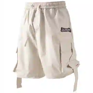 大卫贝肯 美式复古高街百搭绣花刺绣字母休闲潮流宽松腰部可调节抽绳两侧大口袋飘带设计个性五分工装短裤 男女同款