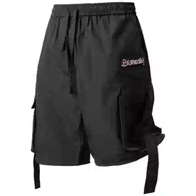 大卫贝肯 美式复古高街百搭绣花刺绣字母休闲潮流宽松腰部可调节抽绳两侧大口袋飘带设计个性五分工装短裤 男女同款