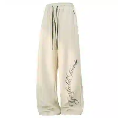 加菲猫家族 高街纯色品牌签名字母印花系带速干空调裤简约宽松显高百搭日常户外运动通勤垂感拖地街头休闲裤 男女同款