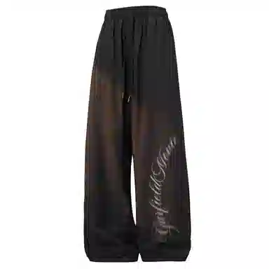 加菲猫家族 高街纯色品牌签名字母印花系带速干空调裤简约宽松显高百搭日常户外运动通勤垂感拖地街头休闲裤 男女同款