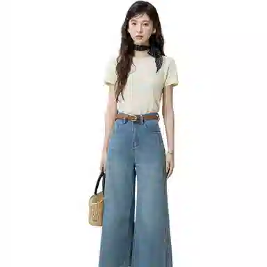 谜秀 复古阔腿裤高腰牛仔裤 女款