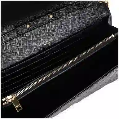 Saint Laurent YSL Monogram Quilted Leather Wallet Crossbody Bag Black