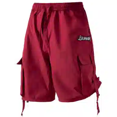 大卫贝肯 美式复古高街百搭绣花刺绣字母休闲潮流宽松腰部可调节抽绳两侧大口袋飘带设计个性五分工装短裤 男女同款