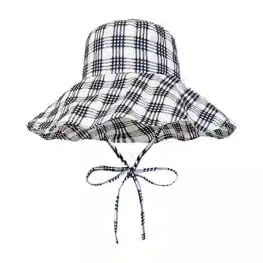 艾佳微 韩系 格纹夏季百搭可折叠遮脸显脸小大檐潮 棉 渔夫帽 男女同款情侣款