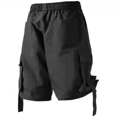 大卫贝肯 美式复古高街百搭绣花刺绣字母休闲潮流宽松腰部可调节抽绳两侧大口袋飘带设计个性五分工装短裤 男女同款