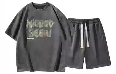 王者荣耀 美式麂皮绒创意字母上衣五分抽绳短裤两件套宽松舒适透气亲肤高街痞帅少年感无性别时尚百搭休闲运动套装 男女同款