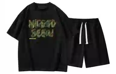 王者荣耀 美式麂皮绒创意字母上衣五分抽绳短裤两件套宽松舒适透气亲肤高街痞帅少年感无性别时尚百搭休闲运动套装 男女同款