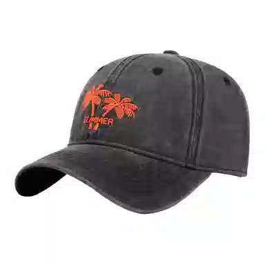 山一丸 韩版刺绣椰树水洗做旧 腈纶 鸭舌帽 男女同款情侣款