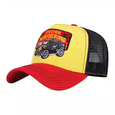 山一丸 美式复古卡通老鹰刺绣网格休闲遮阳透 棉 鸭舌帽 男女同款情侣款