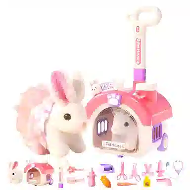 益米 电动毛绒兔子 粉色拉杆小屋 过家家 早教益智玩具