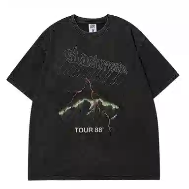 Dark Mountain Lightning Print T-Shirt