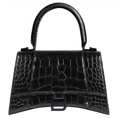Balenciaga Hourglass Black Croc-Embossed Mini Bag