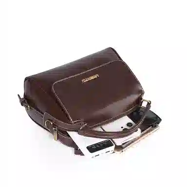 老人头 欧式复古通勤实用百搭中年妈妈款母亲优雅大气手拎宽肩带女士 牛皮拼超纤 女包斜挎包单肩包手提包 常规 女款 红棕色