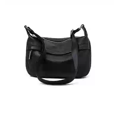 老人头 时尚感气质通勤简约百搭 头层牛皮 单肩斜挎包 女款 黑色