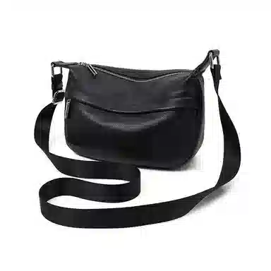 老人头 时尚感气质通勤简约百搭 头层牛皮 单肩斜挎包 女款 黑色