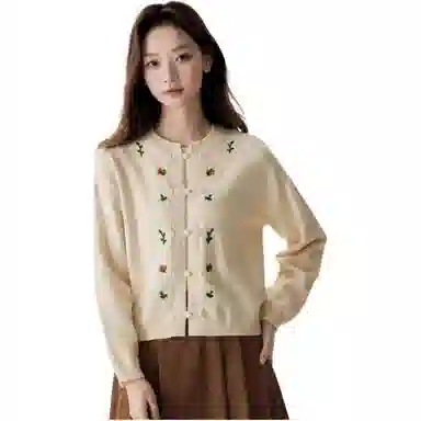 茵曼 简约圆领宽松长袖针织衫 女款