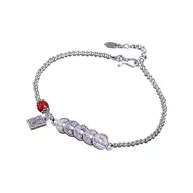 【步步生财】 色菲尔 新中式国潮国风复古五帝钱本命年招财首饰品#好运 合金 脚链 女款