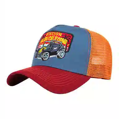 山一丸 美式复古卡通老鹰刺绣网格休闲遮阳透 棉 鸭舌帽 男女同款情侣款