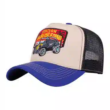 山一丸 美式复古卡通老鹰刺绣网格休闲遮阳透 棉 鸭舌帽 男女同款情侣款