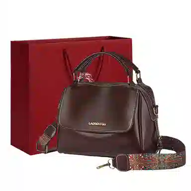 老人头 欧式复古通勤实用百搭中年妈妈款母亲优雅大气手拎宽肩带女士 牛皮拼超纤 女包斜挎包单肩包手提包 常规 女款 红棕色