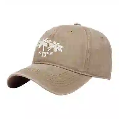 山一丸 韩版刺绣椰树水洗做旧 腈纶 鸭舌帽 男女同款情侣款